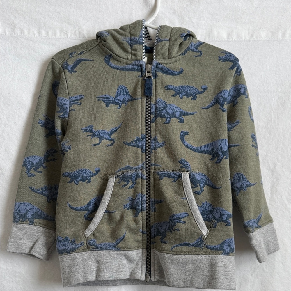 Hatley Dinosaur Print Hoodie - Olive and Blue